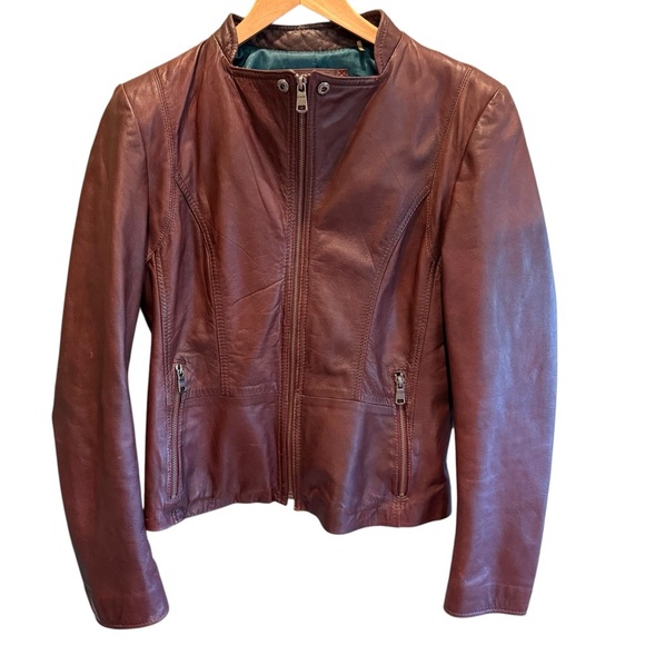 Marc New York Andrew Marc brown 100% leather jacket Moto Size L - Picture 1 of 16